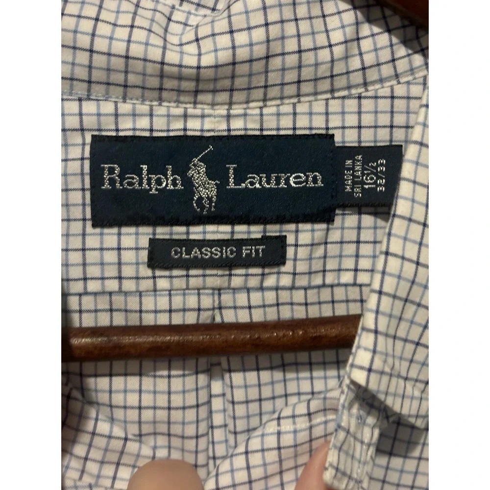 Polo Ralph Lauren Shirt 32/33 Blue White Plaid Classic Fit Long Sleeve Button Up